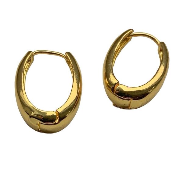 18k Gold Plated Oval Hoop Earrings, Medium 1” Drop, Lightweight Unisex Gift - Picture 1 of 10